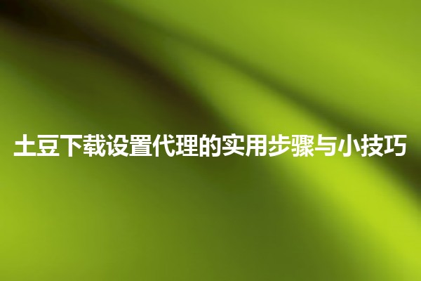 土豆下载设置代理的实用步骤与小技巧 🍠🌐