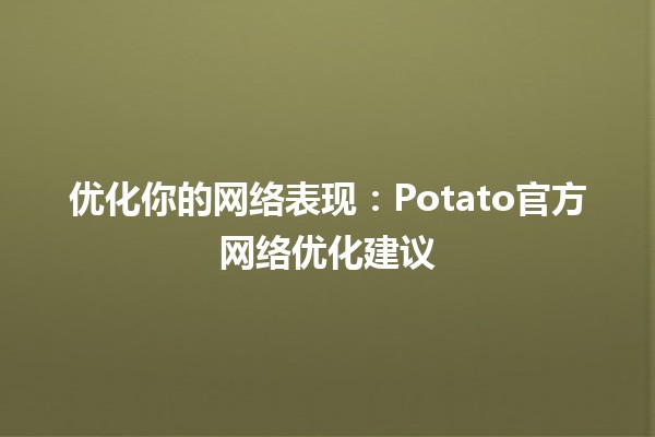 优化你的网络表现：Potato官方网络优化建议💻🥔