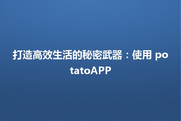 打造高效生活的秘密武器：使用 potatoAPP 🚀🥔