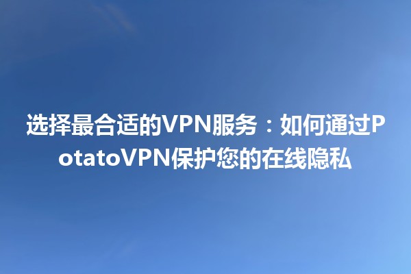 🔒 选择最合适的VPN服务：如何通过PotatoVPN保护您的在线隐私