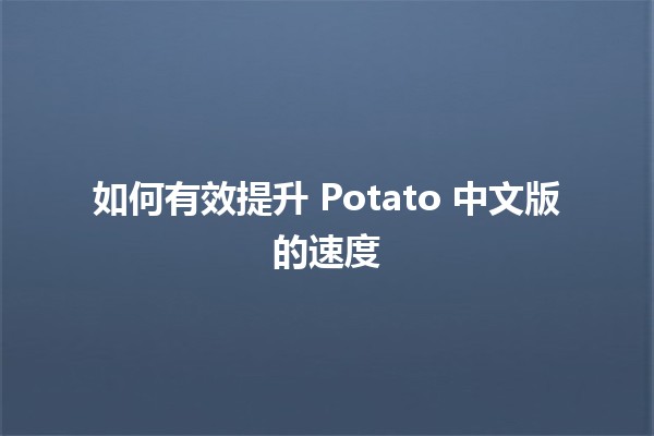 如何有效提升 Potato 中文版的速度 🚀🥔