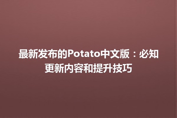 🚀 最新发布的Potato中文版：必知更新内容和提升技巧🎉