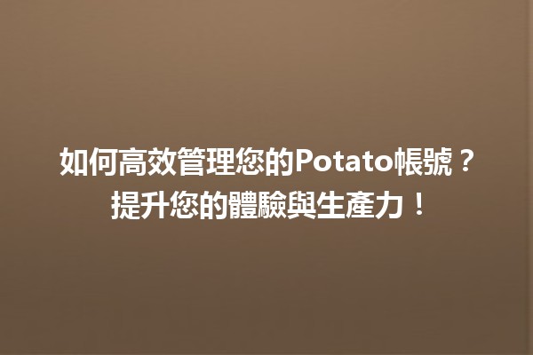 🌟 如何高效管理您的Potato帳號？提升您的體驗與生產力！